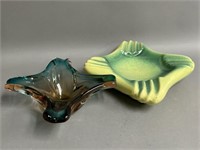 Pair of MCM Glass and Ceramic Ashtrays