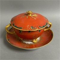 1899 Limoges Lidded Footed Cup and Saucer