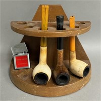 Pipe Stand, Three Pipes with Lighter
