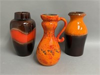 Trio of MCM West German Vases