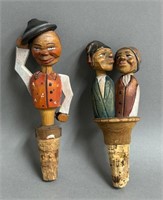 Pair of Carved Wooden Painted Bottle Stoppers