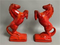 Pair of BMP Red Glaze Rearing Horses
