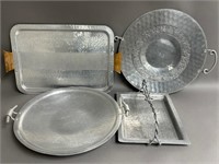 Group of Four Stamped Aluminum Trays