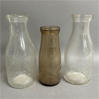 Three Vintage Glass Milk Bottles