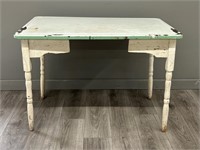 Vintage Enamel Top Work Table w/ Wood Base