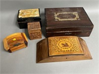 Five Wooden Boxes with Lids
