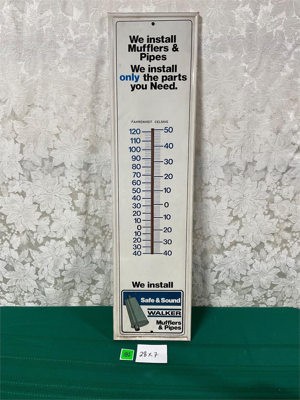 Vtg Walker Mufflers&Pipes Thermometer Tin Sign