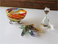 Art Glass Cat Starfish & Bowl