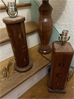 3 QUALITY  HAND CARVED  WALNUT WOOD  LAMPS
