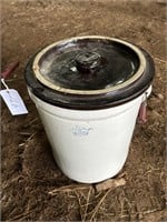 8 GALLON  CROCK WITH HANDLE ..SOME DAMAGE