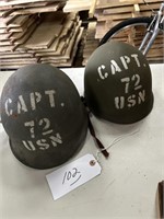 2  WW II  U.S.N. HELMETS CAPT 72