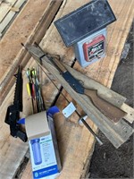PELLET RIFLE , FENCE CHARGER AS IS, ARROWS LOT