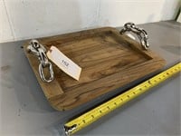 WOODEN SERVING TRAY WITH CHAIN HANDLES