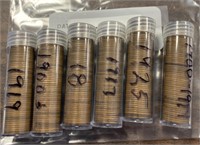 6 VINTAGE ROLLS OF WHEAT PENNIES IN CASES / SHIPS