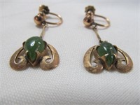 18k Gold & Jade Vintage Earring Pair