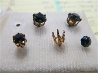 14k Gold & Natural Stone Stud Earrings - 2 Pair
