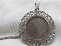 1921 Morgan Silver Dollar 22" Silver Necklace
