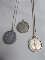 3pc Vintage Foreign Coin Sterling Silver Pendants