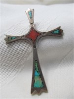 Vintage Artist Made Sterling & Turquoise Cross