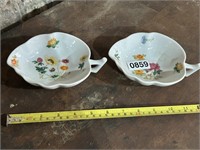 (2) HAND PAINTED FLORAL PATTERN LEAF SHAPED BOWLS
