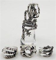 (KC) Dragon and Dragon Claw Silvertone Rings -