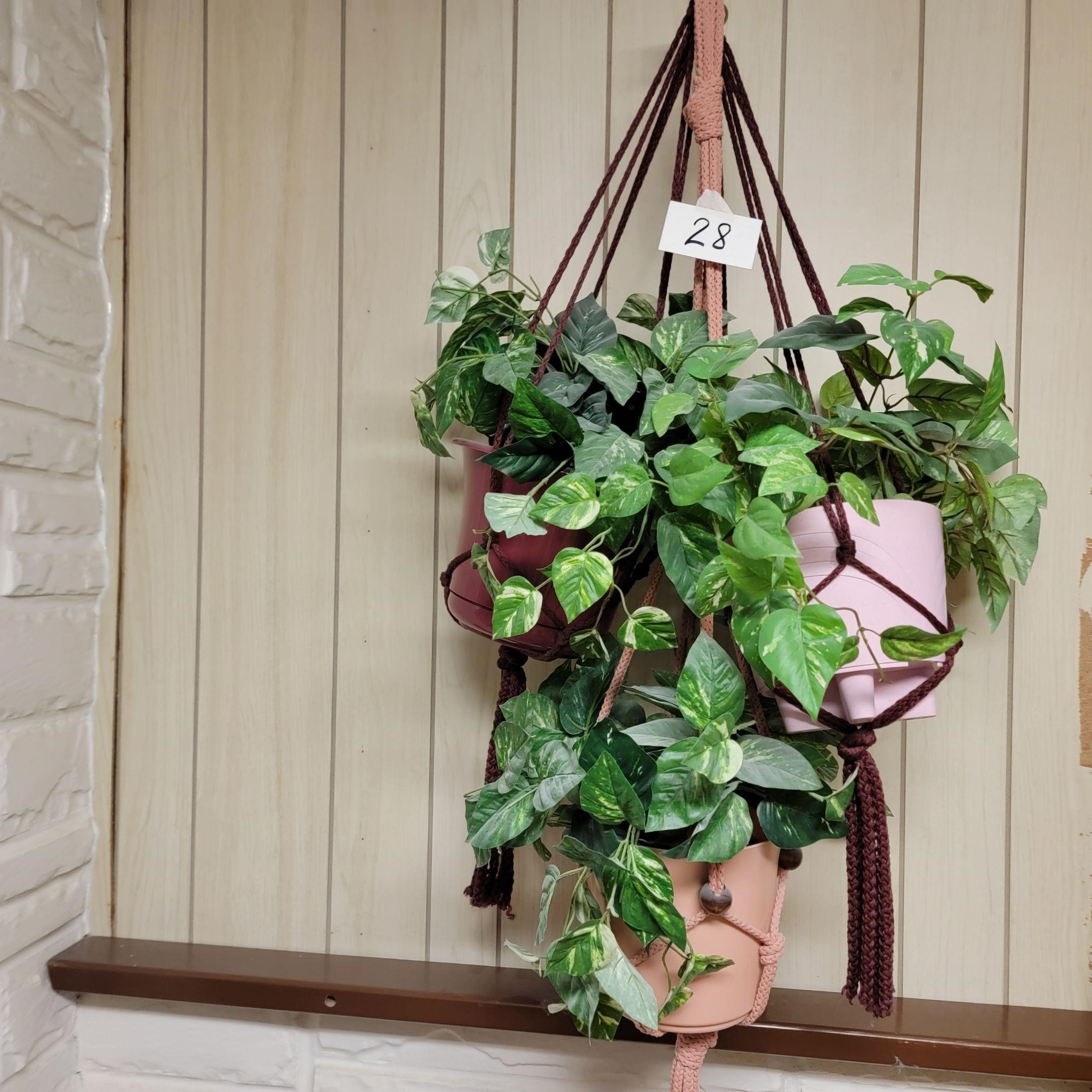 Homemade Macramé Hangers with Potted Fake Plants