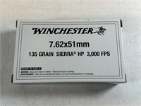 WINCHESTER 7.62x51mm - 135 GRAIN SIERRA HP -
