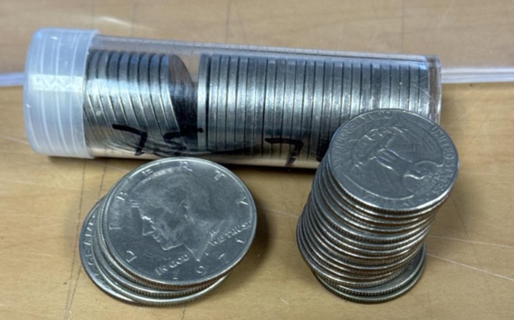 ASSORTED COINS, HALF DOLLARS, QUARTERS AND NICKELS