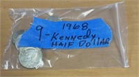 Nine 1968 Kennedy half dollars / ships