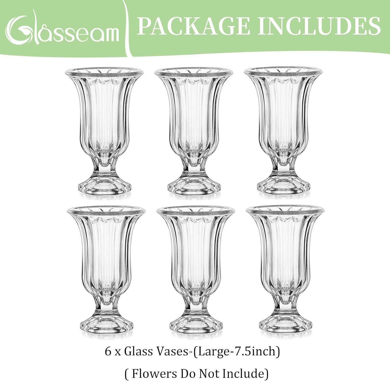 Glasseam Crystal Vases for Flowers, 7.5in 6CT