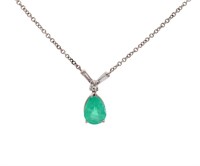 2.90 Ct Emerald Diamond Pendant Necklace 14 Kt