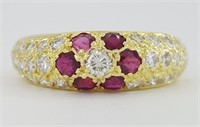 1.5 Ct Ruby & Diamond Flower Band Ring 18 Kt