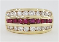 1.15 Ct Diamond Ruby Band Ring 14 Kt