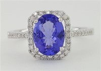 1.15 Ct Diamond Tanzanite Halo Ring 14 Kt