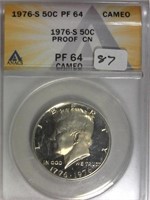 1976-S Anacs PF64 Proof Kennedy Half Dollar