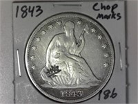 1843 Liberty Seated Half Dollar with Chop Marks
