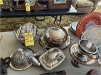 ASSORTED SILVER PLATED SERVING DISHES, PLATTERS, B