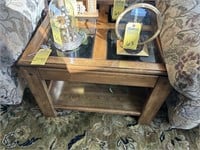 SQUARE WOOD & GLASS END TABLE