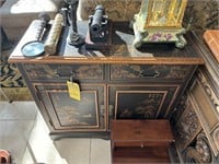 ORIENTAL TABLE WITH DRAWERS & CABINETS
