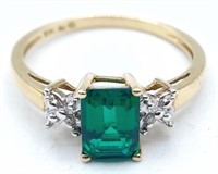 10K Yellow Gold Emerald & White Sapphire  Ring