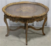 Vintage Carved "Sun Bather" Glass Top Coffee Table