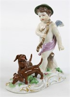 Antique Meissen Cupid With Dachshunds Figurine