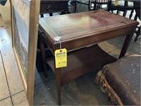 WOOD TABLE WITH SIDE DRINK SLOTS - 23Hx25Lx15W