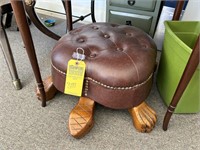 LEATHER OTTOMAN WITH TURTLE CARVED BASE