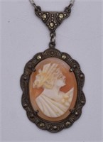 Antique Sterling Natural Shell Cameo Necklace