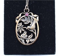 Sterling Silver Mother's Day Bird Necklace w/ Gem