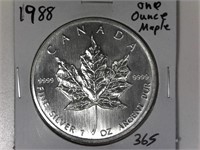 1988 One Ounce Silver Maple leaf $5