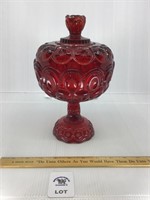 L E SMITH MOON & STARS 10 inch  RUBY RED LIDDED