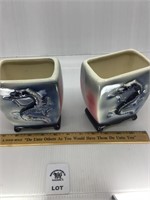 2 VINTAGE ASIAN CHINESE DRAGON POTTERY CERAMIC