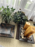 Fake plants, candle and candle holder, place mat